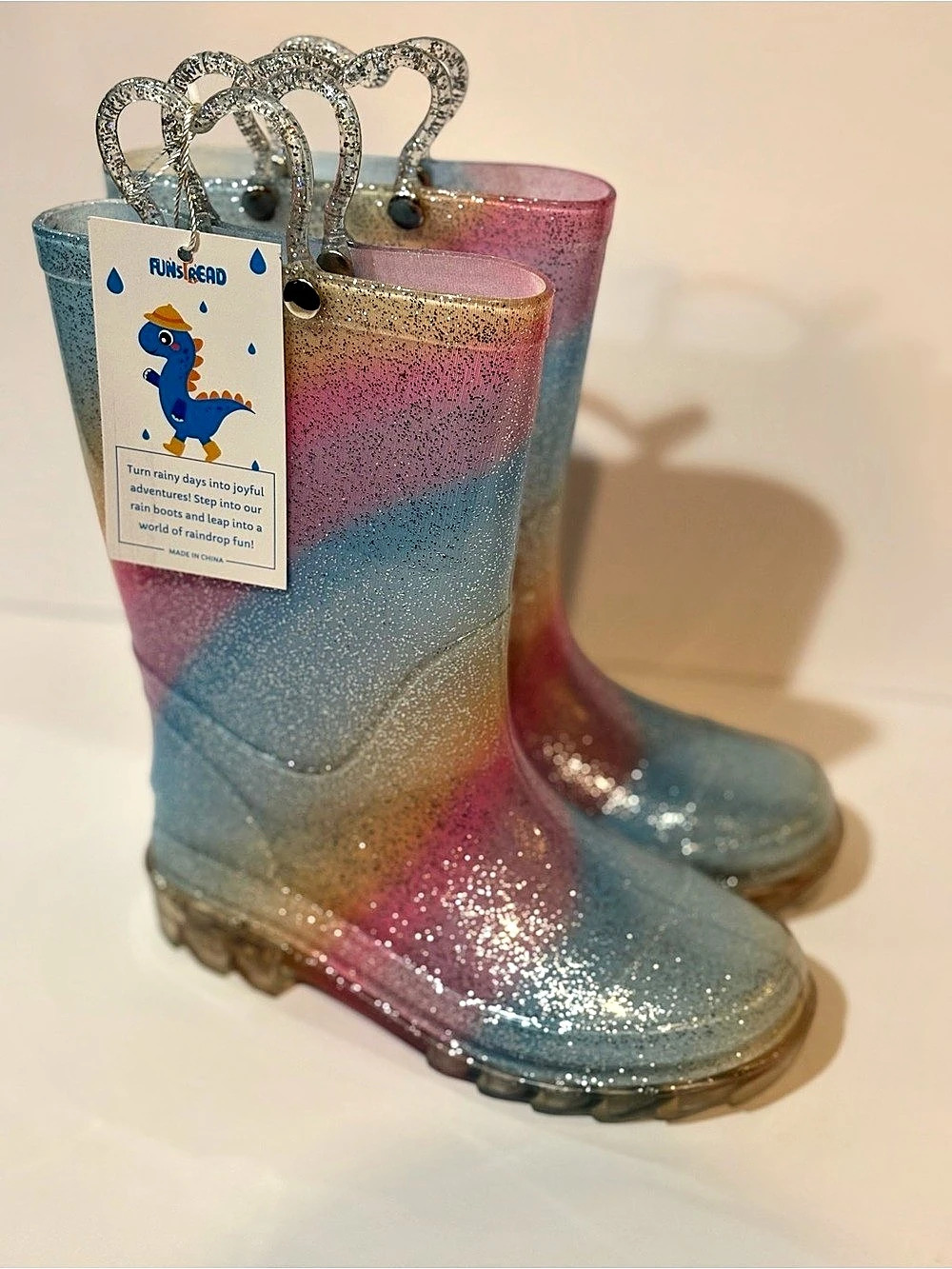 Fun Spread Kids Glitter Rain Boots with Light-Up Heels NWT - 11